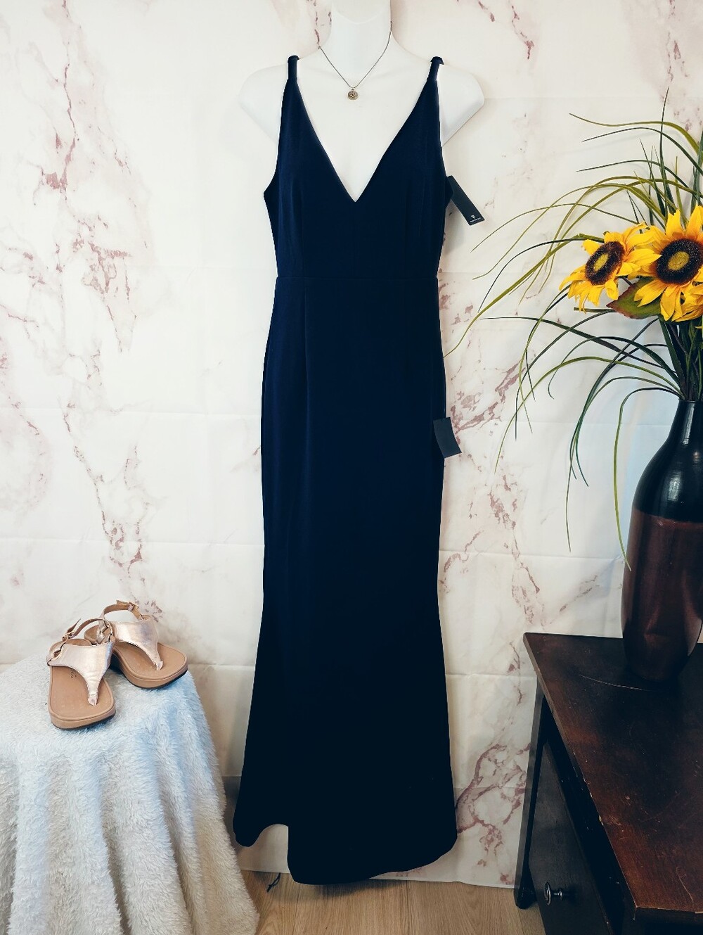 Lulus Melora Navy Blue Maxi Dress NWT Mermaid Wedding Guest Evening Gown S - Picture 4 of 9